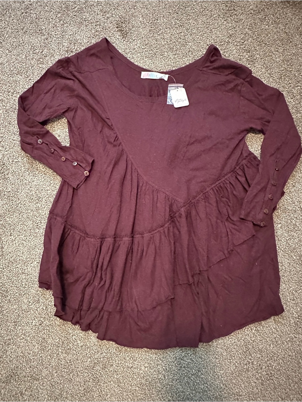 NWT Free People Beach Ruffle Tunic Top Burgundy Medium